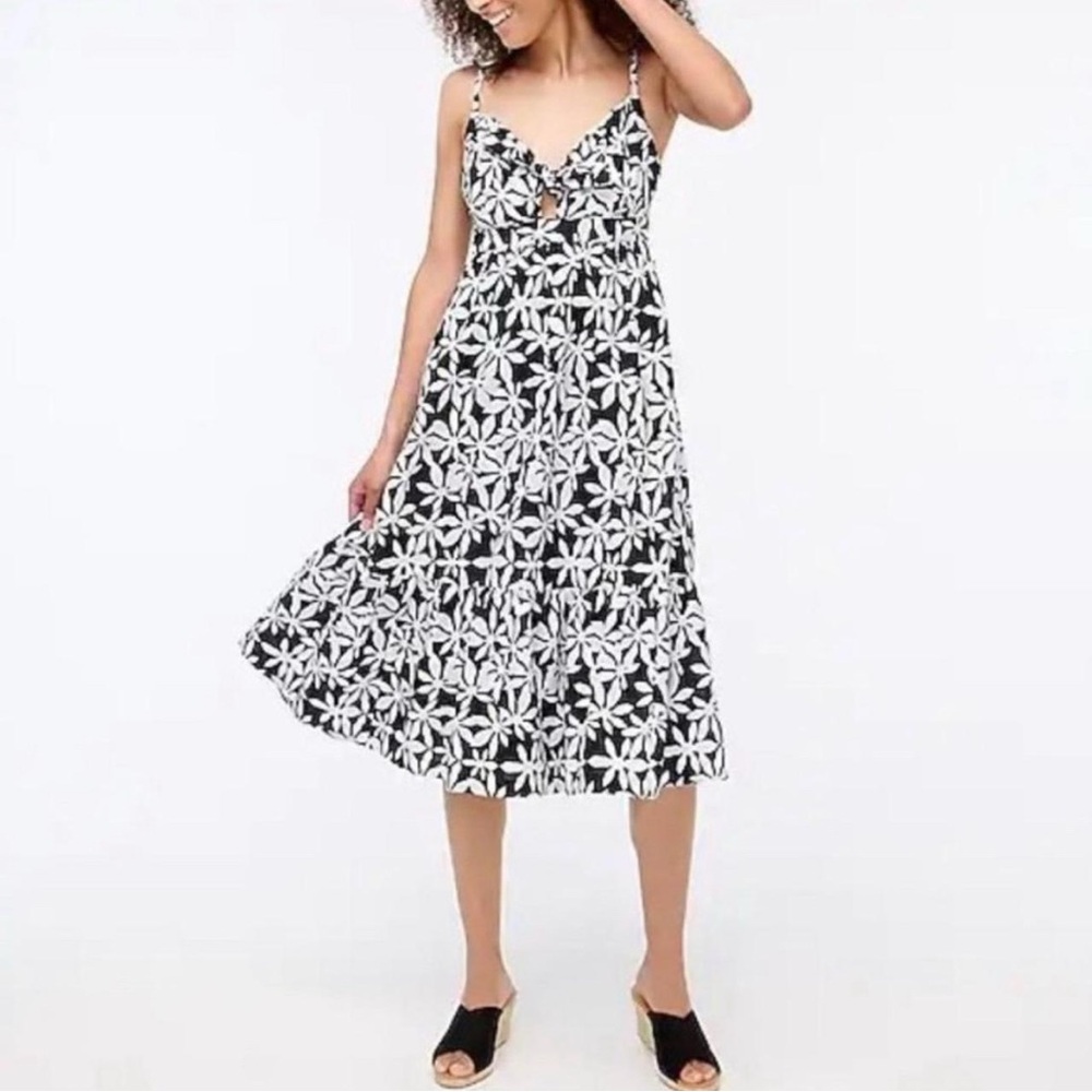 J.‎ Crew 18 Dress Floral Black White Tiered Line Back Smocked Sundress tie front